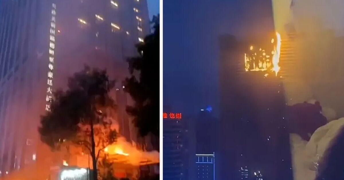 Towering inferno with huge hotel block on fire as flames drip onto street | World | News