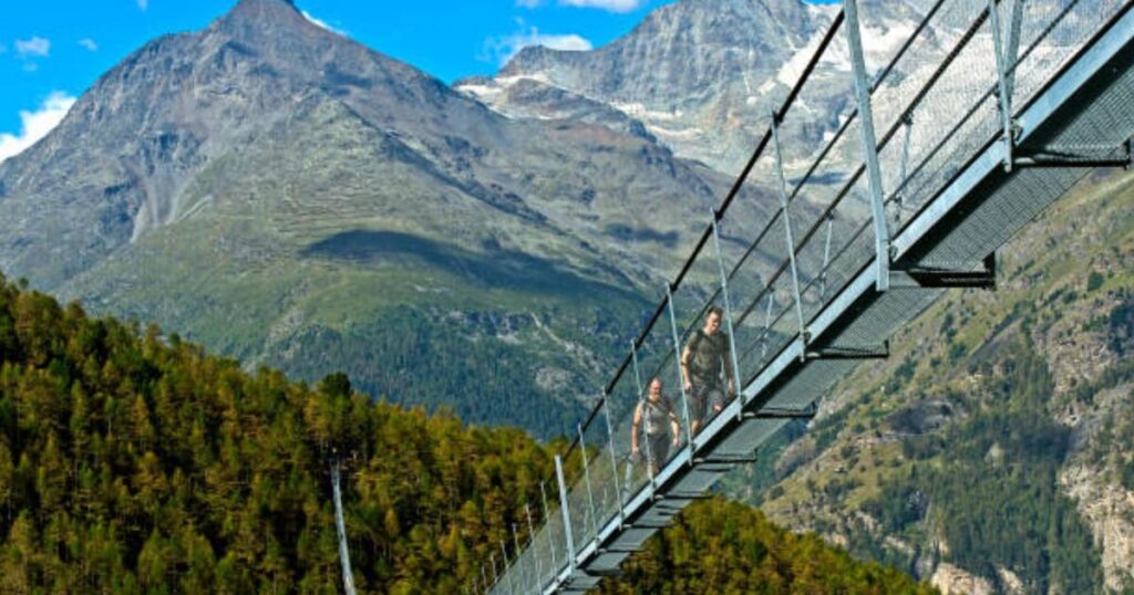 The Charles Kuonen Suspension Bridge surrounded by mountains | World | News